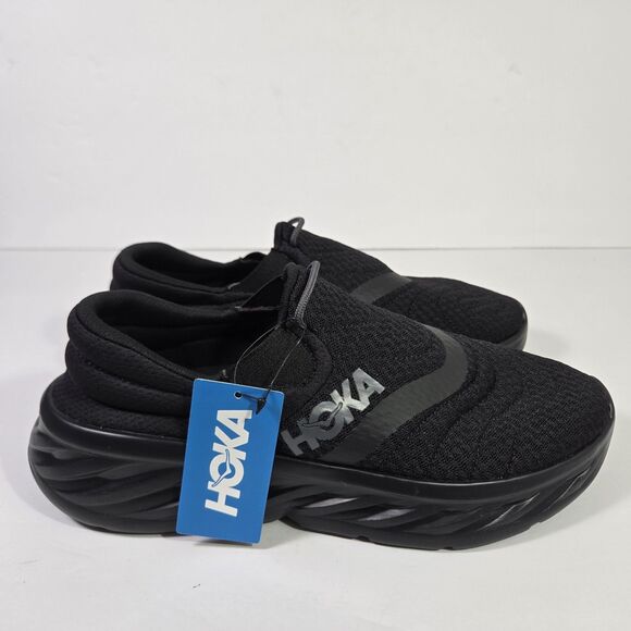 Hoka One One Ora Recovery Shoes Mens 9 Black Black Slip On Cushion - Picture 1 of 8